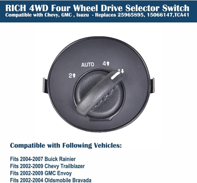 RICH AUTO Rich 4x4 Switch 4WD Four Wheel Drive Selector Switch Compatible with Chevy Trailbazer GMC Envoy Isuzu Ascender - Replaces 25965895 901-064 901064 15066147 TCA41 - Image 2